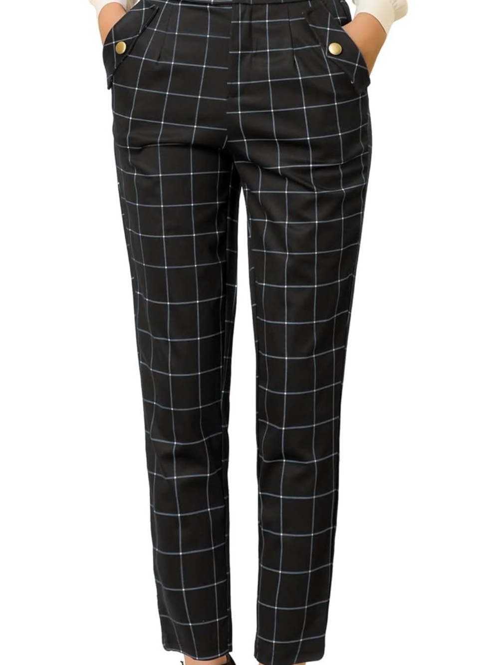Black Windowpane Tapered Dress Pants